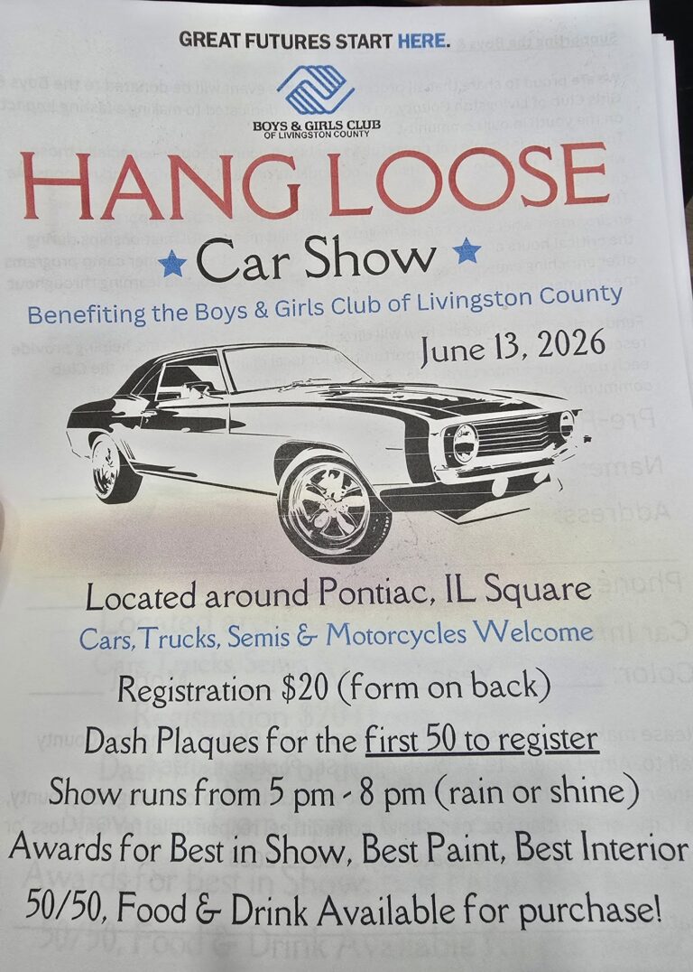 Flyer for Boys & Girls Club of Livingston County Hang Loose Car Show