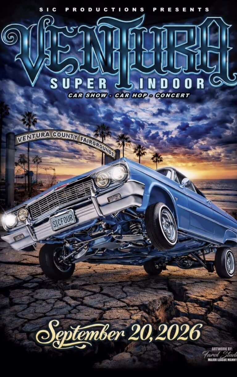 Flyer for Ventura Super Indoor Car Show – Car Hop – Concert