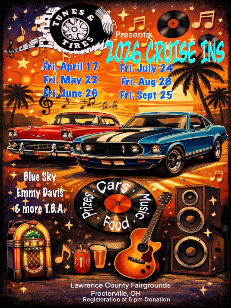 Flyer for Tunes & Tires Cruise In