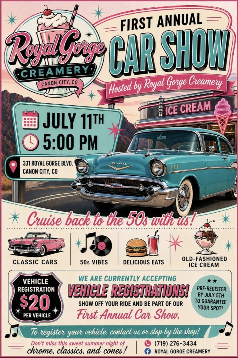Flyer for Royal Gorge Creamery First Annual Car Show