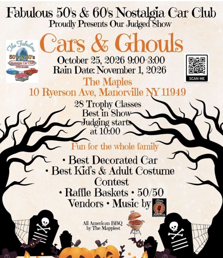 Flyer for Fabulous 50’s & 60’s Nostalgia Car Club Cars & Ghouls