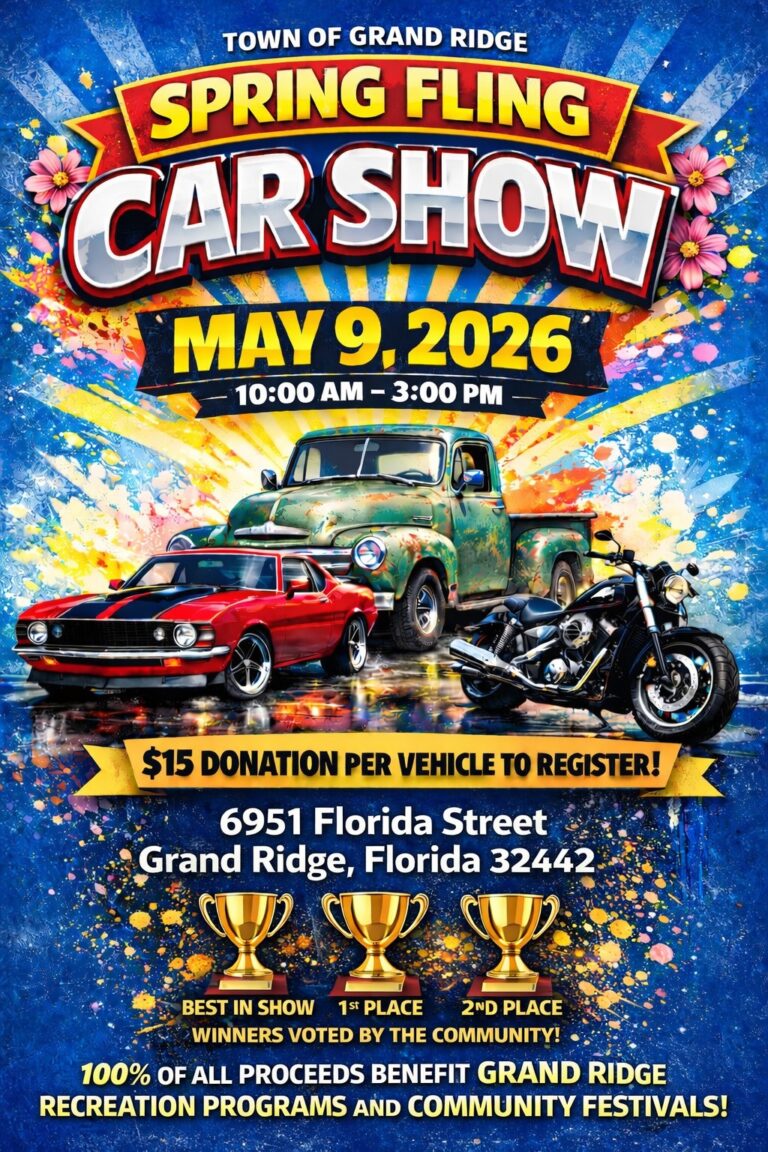 Flyer for Town Of Grand Ridge Spring Fling Car Show
