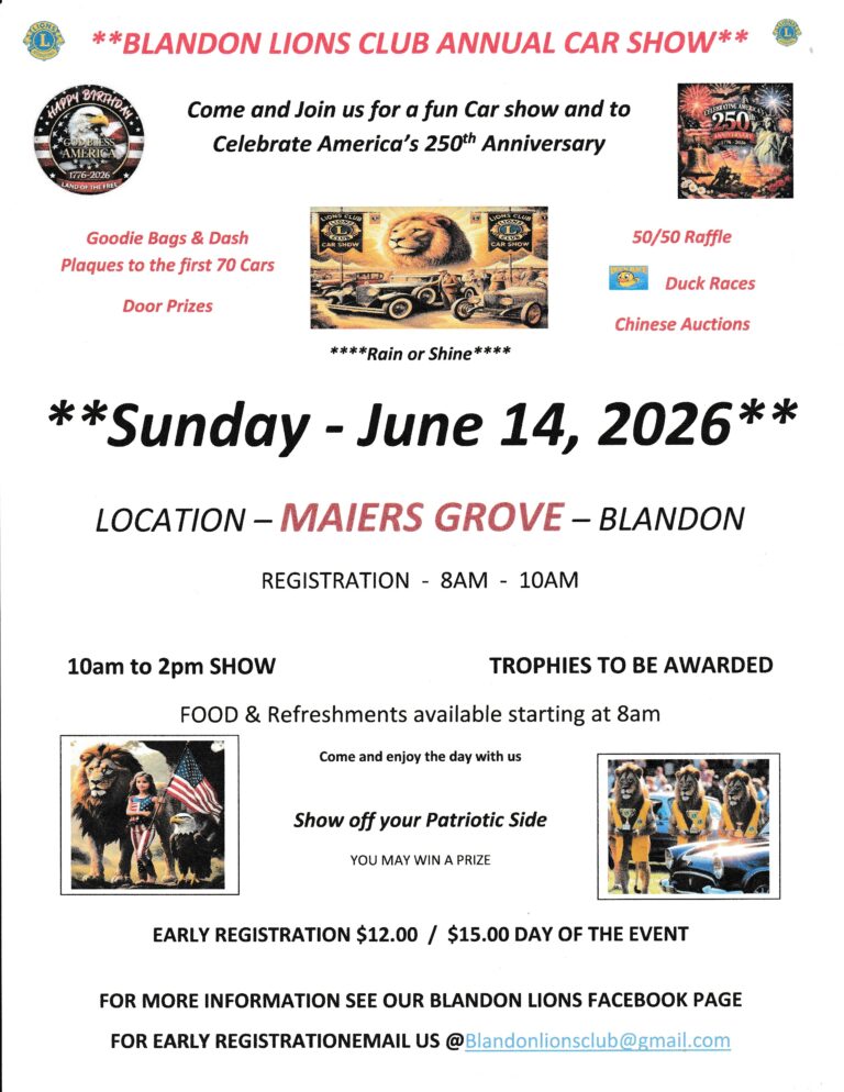 Flyer for Blandon Lions Club Car Show