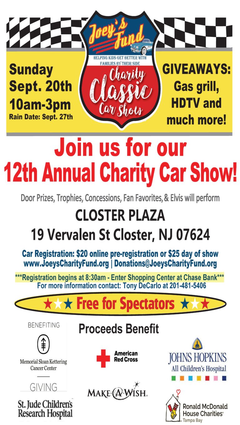 Flyer for Joey’s Fund 12th Annual Charity Classic Car Show