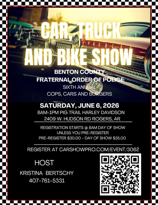 Flyer for Benton County Fraternal Order Of Police Car, Truck And Bike Show