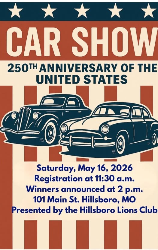 Flyer for Car Show 250th Anniversary Of The United States Presented By The Hillsboro Lions Club