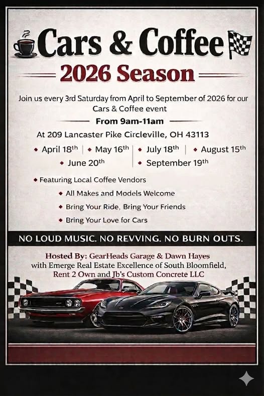 Flyer for Cars & Coffee in Circleville
