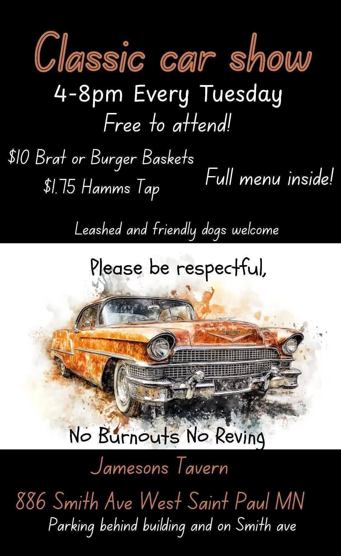 Promotional image for Jamesons Tavern Classic Car Show