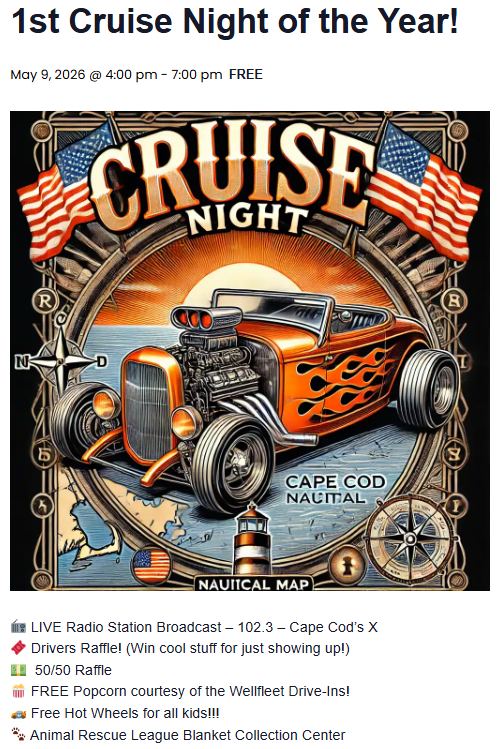 Flyer for Cape Cod Classics Car Club Cruise Night