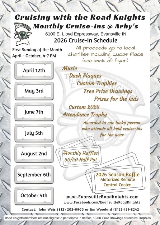 Flyer for Cruising with the Road Knights Monthly Cruise-Ins @ Arby’s