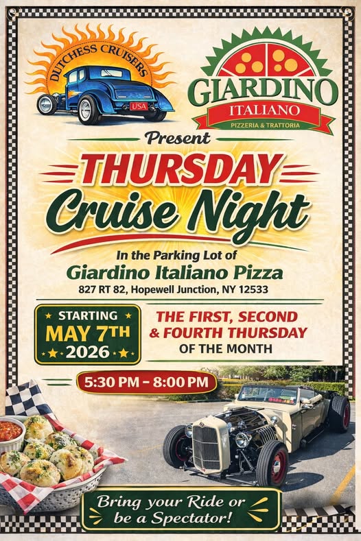 Flyer for Dutchess Cruisers Present Thursday Cruise Night