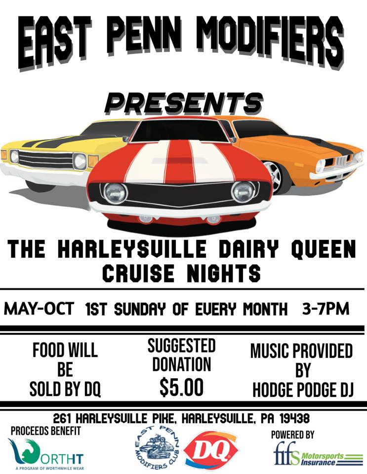Flyer for East Penn Modifiers Presents The Harleysville Dairy Queen Cruise Nights