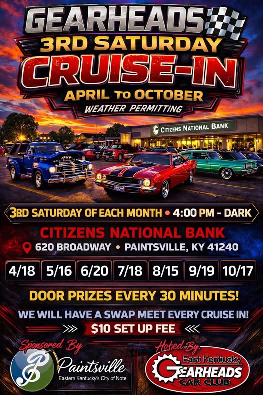 Flyer for Gearheads 3rd Saturday Cruise-In