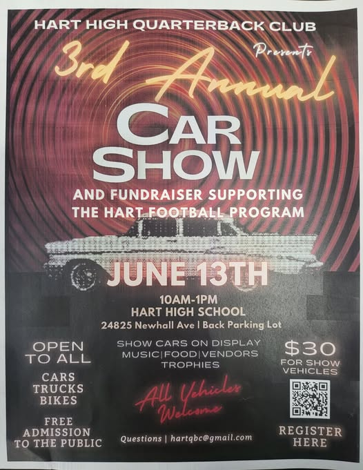 Flyer for Hart High Quarterback Club 3Rd Annual Car Show