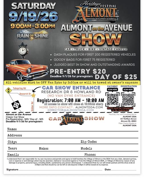Heritage Festival Almont On The Avenue Show – Almont, MI | CarCruiseFinder