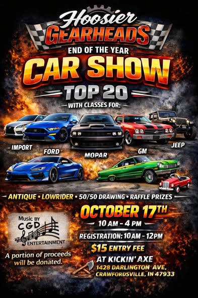 Flyer for Hoosier Gearheads End Of The Year Car Show