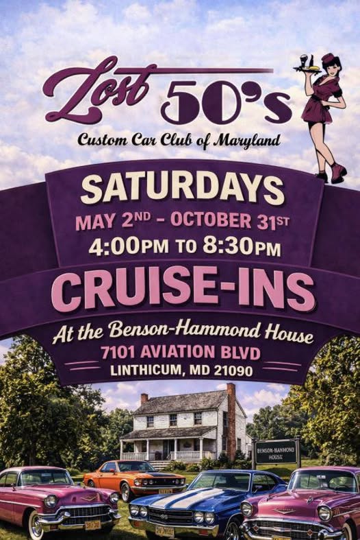 Flyer for Lost 50’s Custom Car Club Of Maryland Cruise-Ins