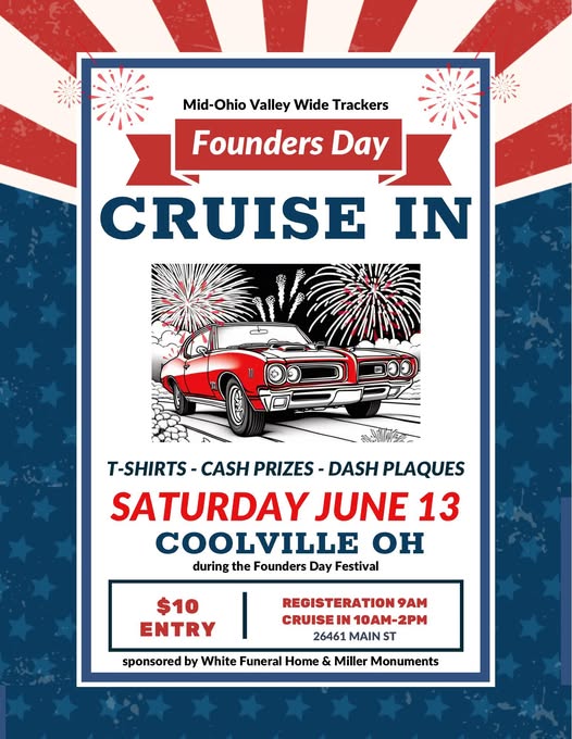 Flyer for Mid-Ohio Valley Wide Trackers Founders Day Cruise In