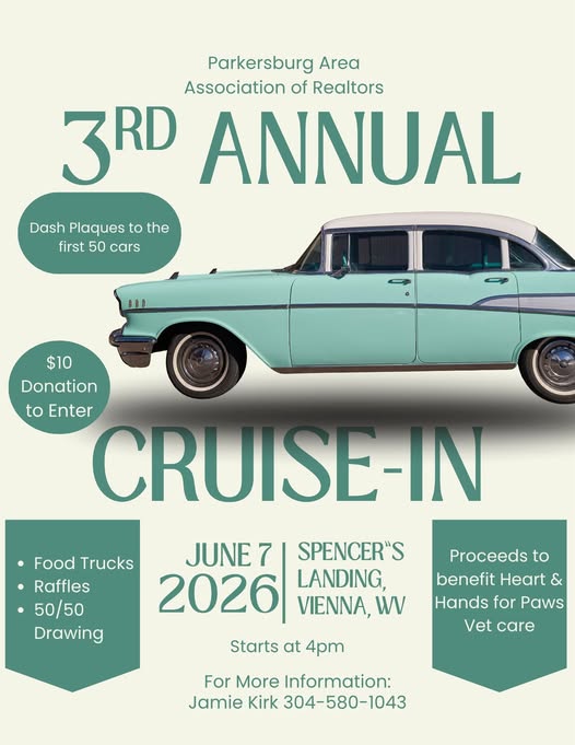 Flyer for Parkersburg Area Association of Realtors 3rd Annual Cruise-In