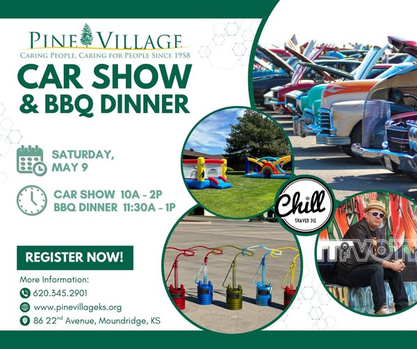 Flyer for Pine Village Car Show & BBQ Dinner
