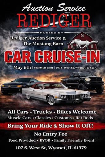 Flyer for Rediger Auction Service Car Cruise-In