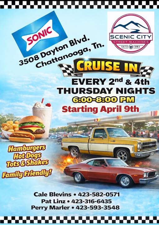 Flyer for Scenic City Street Machines Sonic Cruise In
