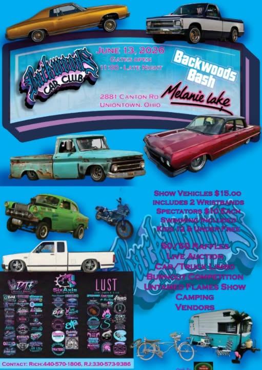 Flyer for Sweet Winnings Car Club Backwoods Bash