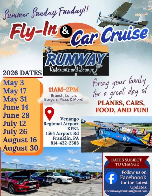 Flyer for The Runway Fly-In & Car Cruise