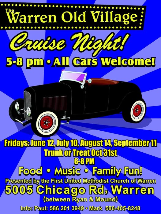 Flyer for Warren Old Village Cruise Night
