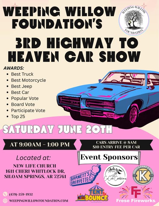 Flyer for Weeping Willow Foundation’s 3rd Highway To Heaven Car Show