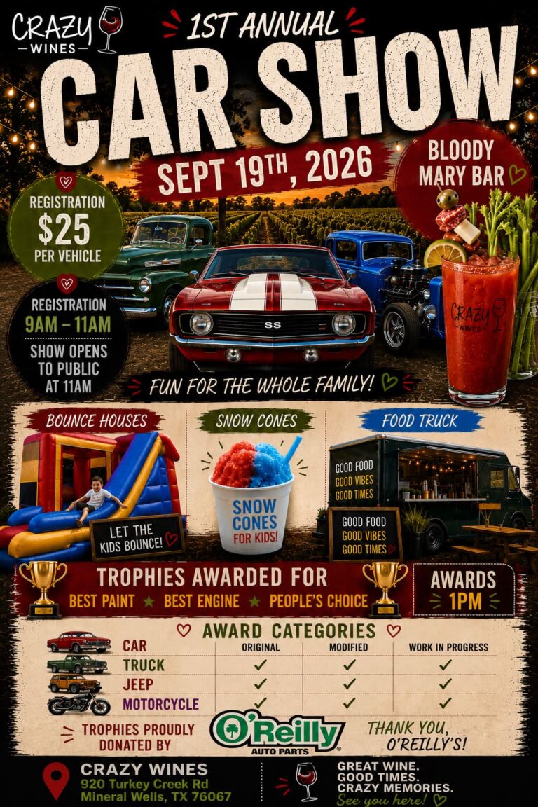 Flyer for Crazy Wines 1st Annual Car Show