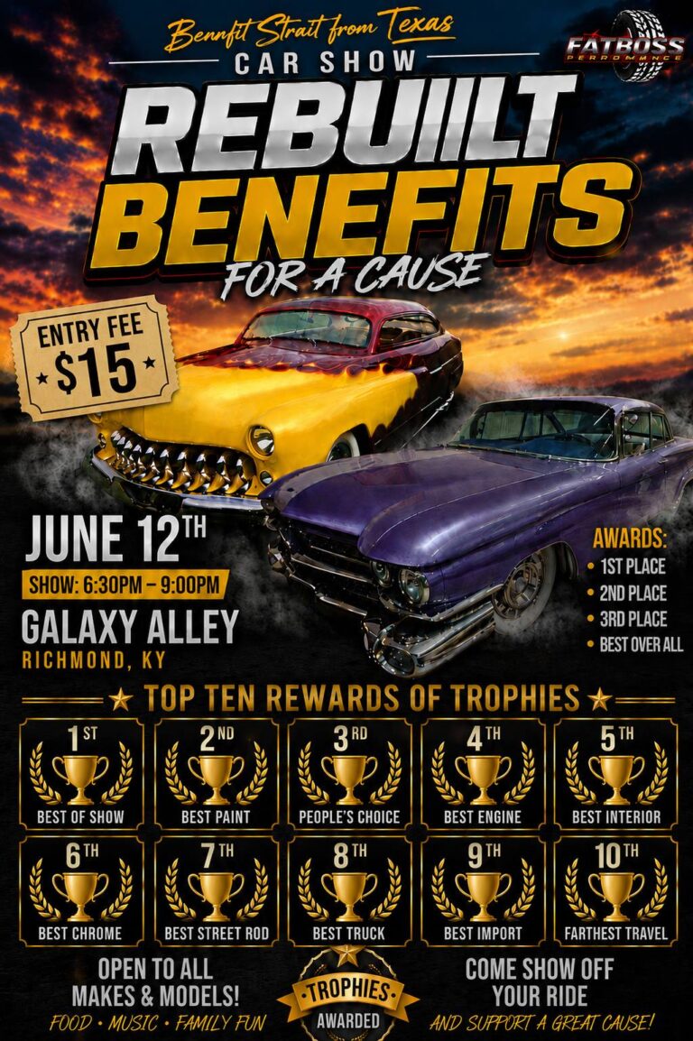 Flyer for Fat Boss Performance Rebuilt Benefits For A Cause Car Show