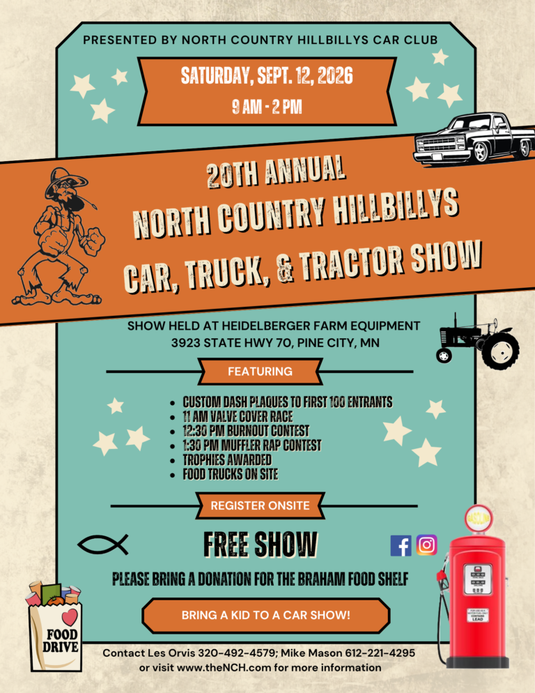 Flyer for 20th Annual North Country Hillbillys Car, Truck, & Tractor Show