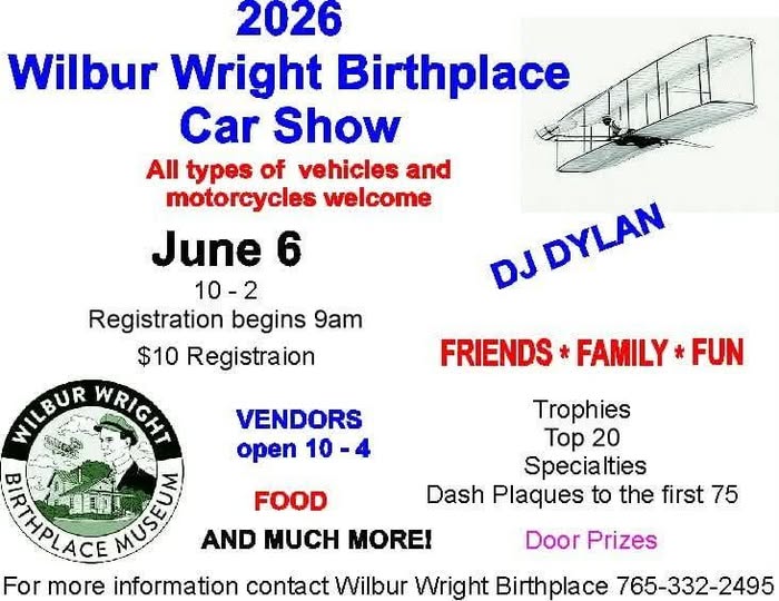 Flyer for 2026 Wilbur Wright Birthplace Car Show