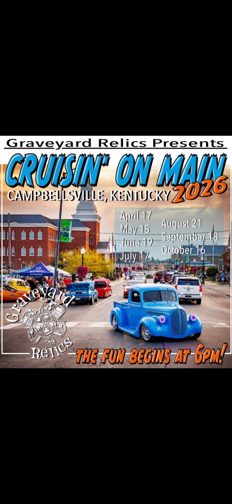 Flyer for Graveyard Relics Presents Cruisin’ On Main 2026