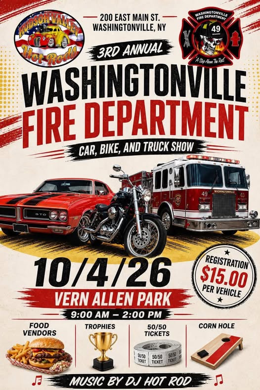 Flyer for 3rd Annual Washingtonville Fire Department Car, Bike, and Truck Show