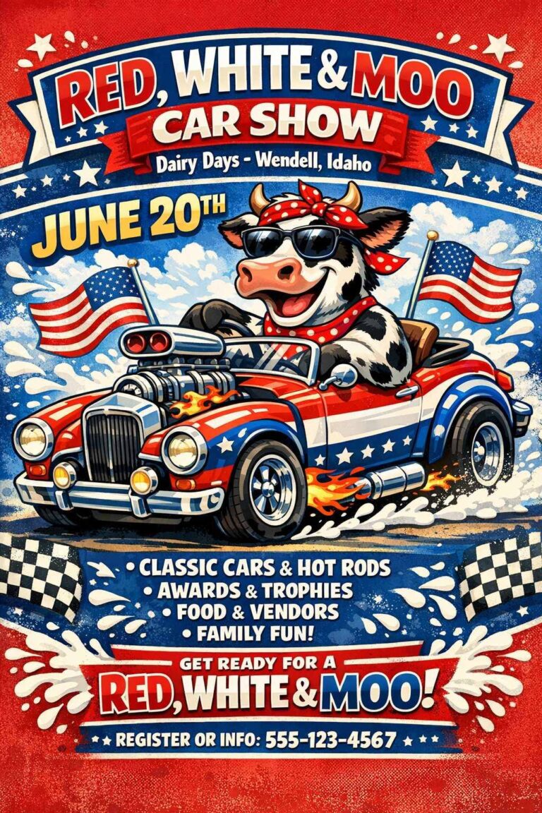 Flyer for Red, White & Moo Car Show at Dairy Days