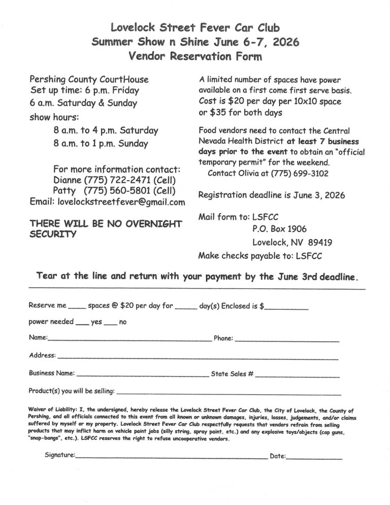 Flyer for Lovelock Street Fever Car Club Summer Show N Shine