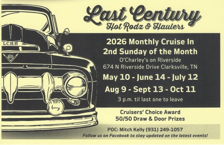 Flyer for Last Century Hot Rodz & Haulers 2026 Monthly Cruise In
