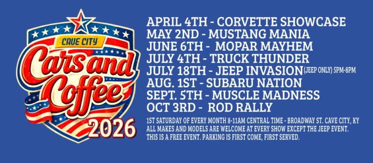 Flyer for 2026 Cave City Cars and Coffee