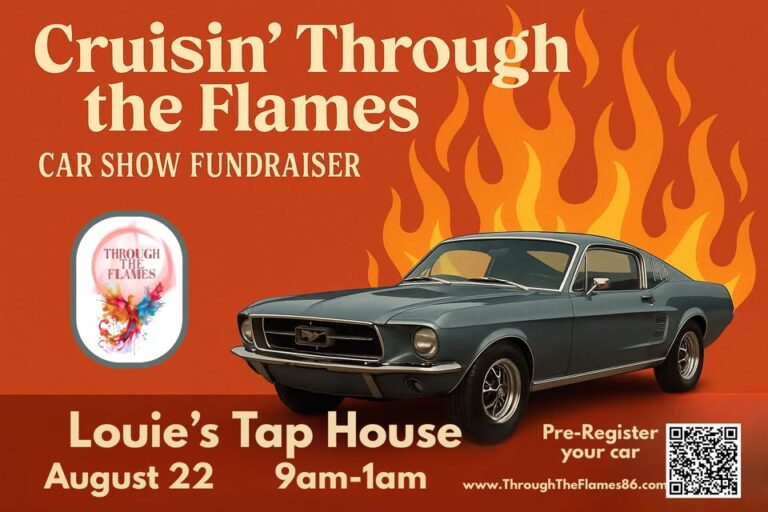 Flyer for Cruisin’ Through The Flames Car Show Fundraiser