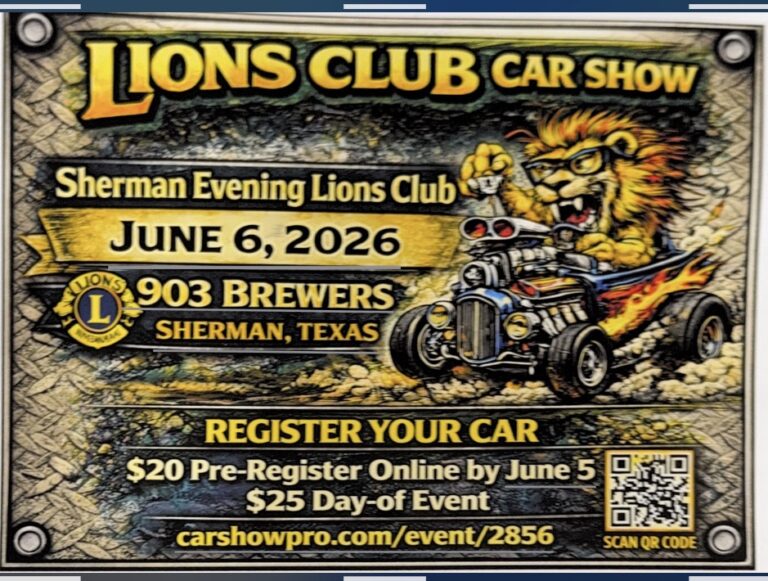 Flyer for Sherman Evening Lions Club Car Show