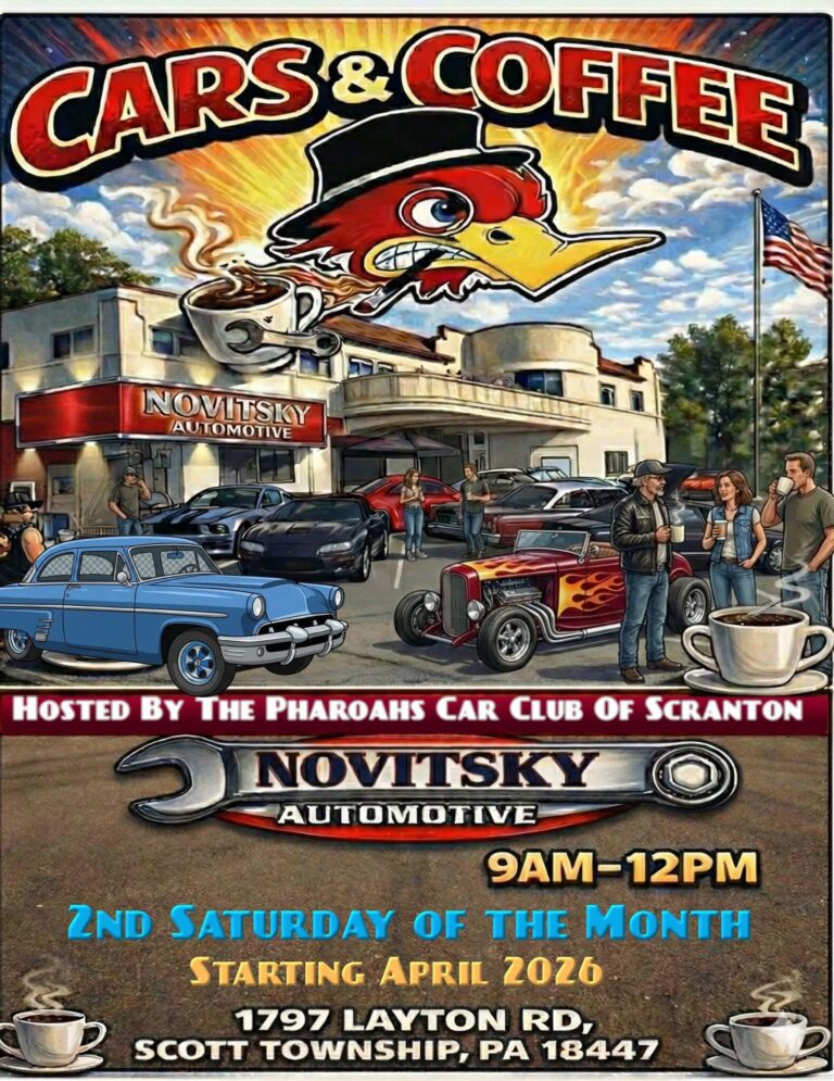 Flyer for Pharaohs Car Club of Scranton Cars & Coffee
