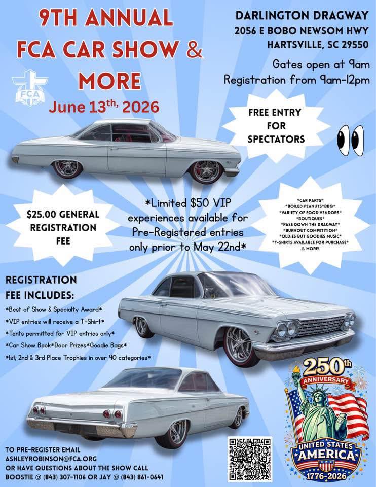 Flyer for 9th Annual FCA Car Show & More