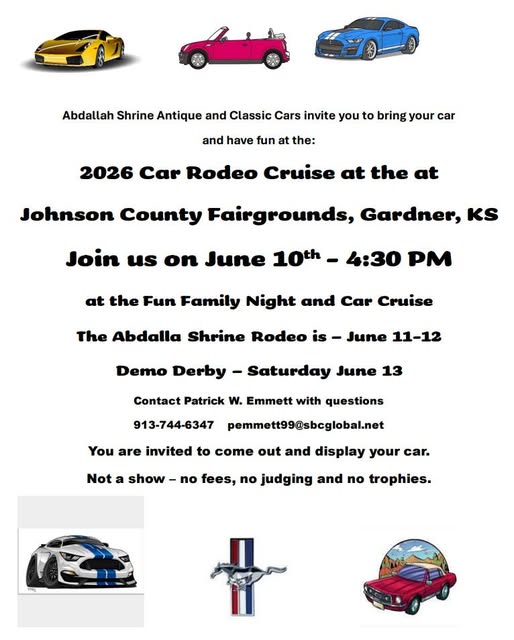 Flyer for Abdallah Shrine Antique And Classic Cars 2026 Car Rodeo Cruise
