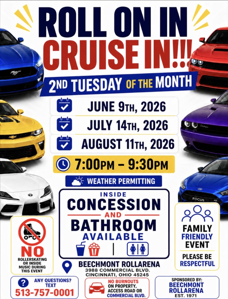 Flyer for Beechmont Rollarena Car Cruise In