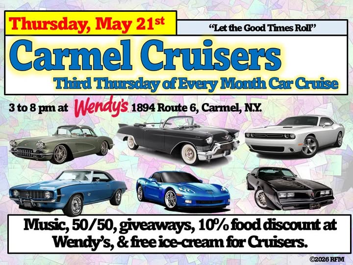 Flyer for Carmel Cruisers Third Thursday Of Every Month Car Cruise