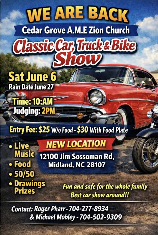 Flyer for Cedar Grove A.M.E Zion Church Classic Car, Truck & Bike Show