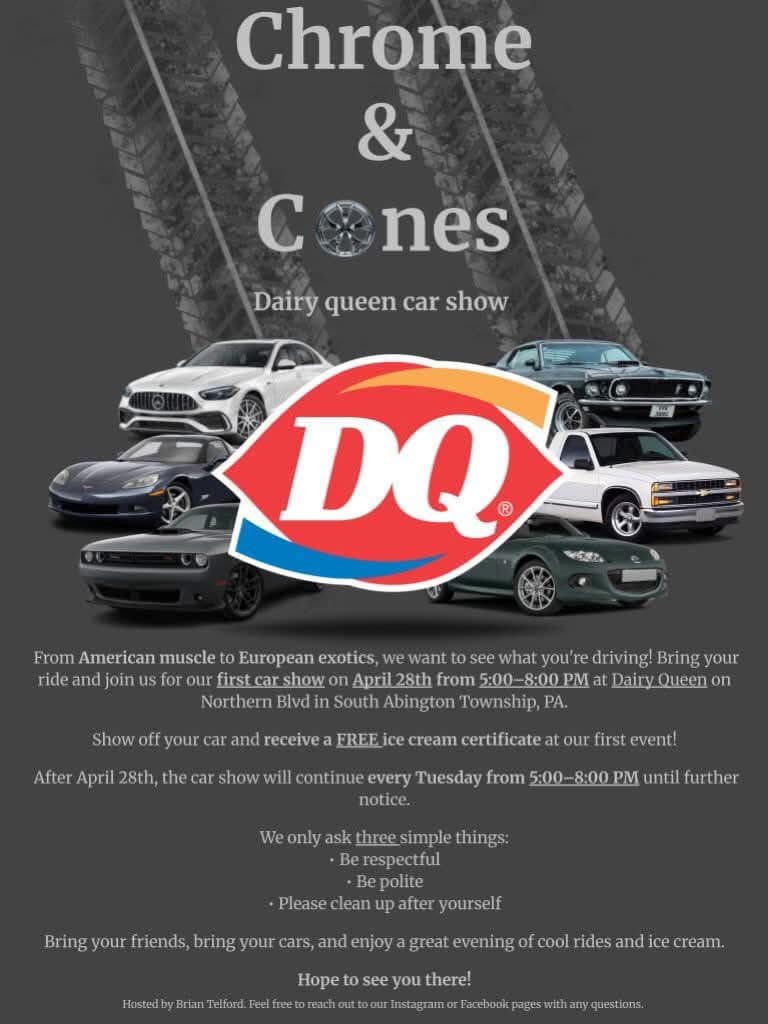Flyer for Chrome & Cones Dairy Queen Car Show