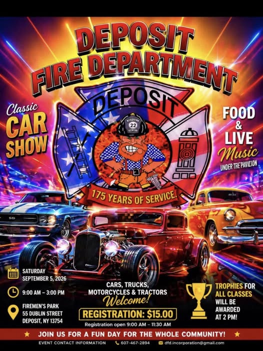 Flyer for Deposit Fire Department Classic Car Show
